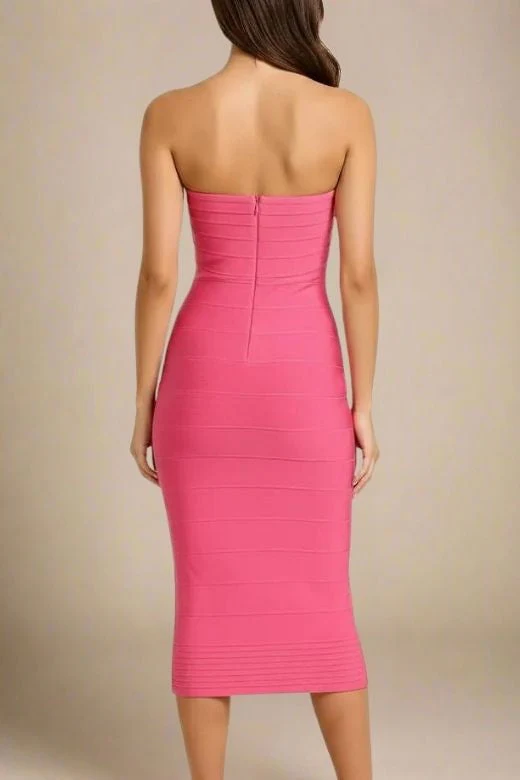 Aaliyah Bandage Midi Dress - Hot Pink - Image 2