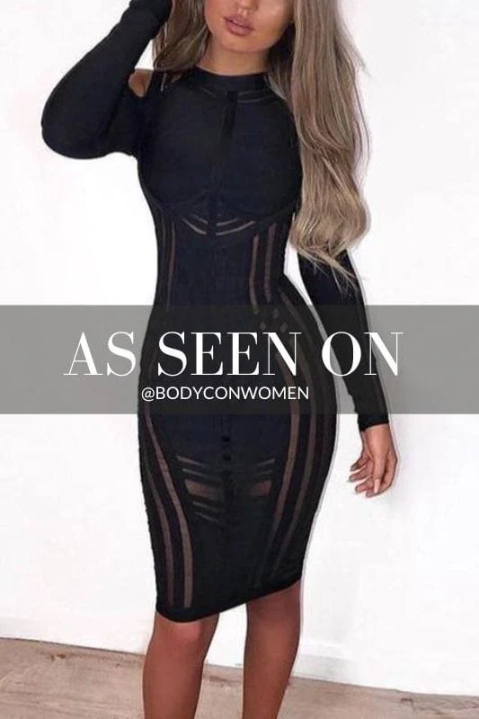 Amelia Long Sleeve Bandage Dress - Classic Black - Image 10