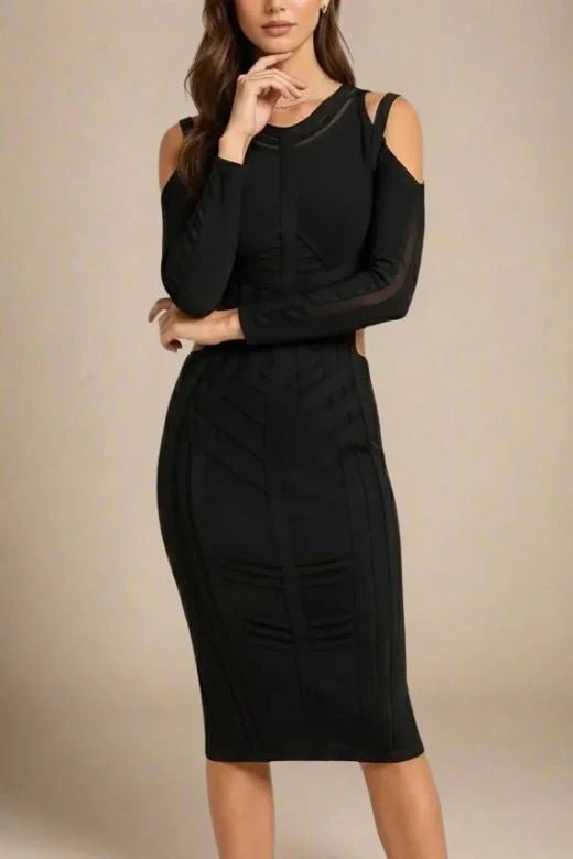 Amelia Long Sleeve Bandage Dress - Classic Black - Image 5