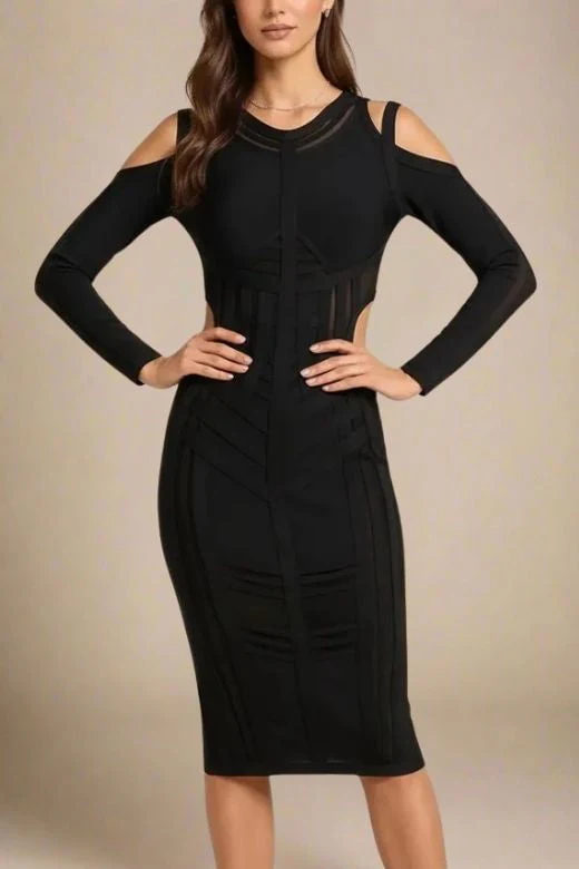 Amelia Long Sleeve Bandage Dress - Classic Black - Image 6