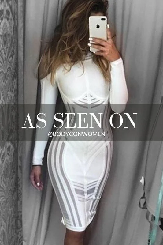 Amelia Long Sleeve Bandage Dress - White Pearl (Sale) - Image 10