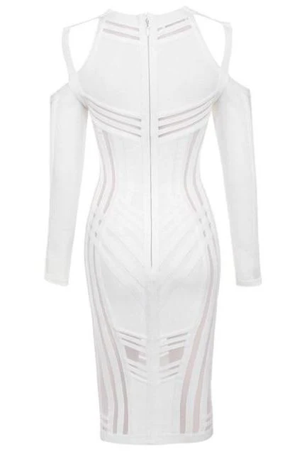 Amelia Long Sleeve Bandage Dress - White Pearl (Sale) - Image 4