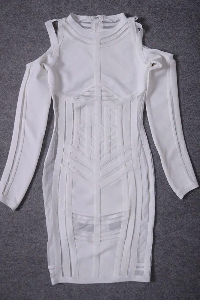 Amelia Long Sleeve Bandage Dress - White Pearl (Sale) - Image 8