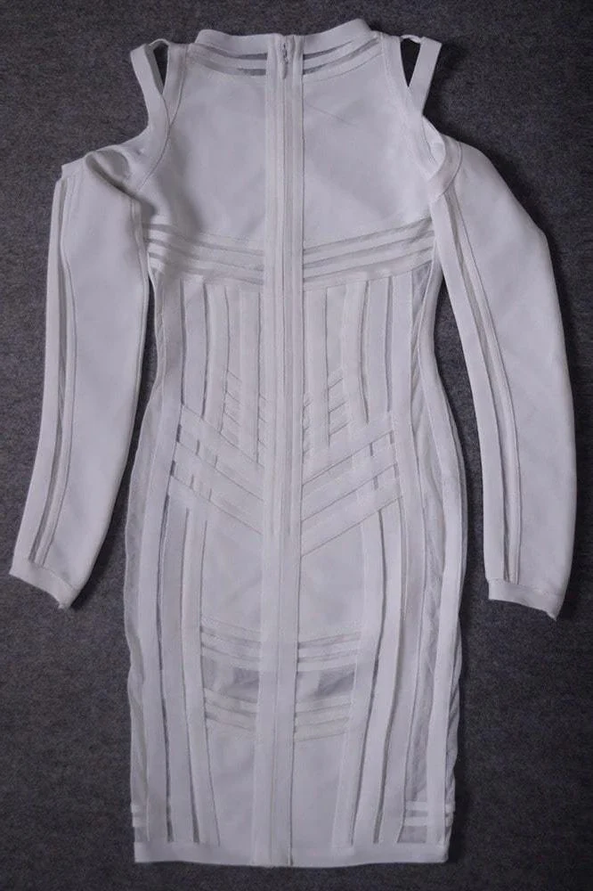 Amelia Long Sleeve Bandage Dress - White Pearl (Sale) - Image 9