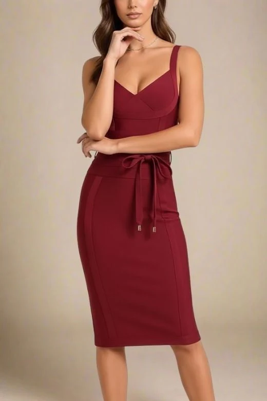 Bek Bandage Dress - Red Wine - Image 4