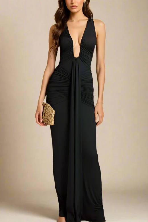 Bella Bodycon Wrap Maxi Dress - Classic Black (Sale) - Image 4