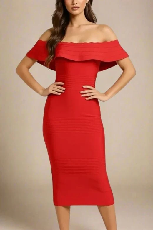 Billie Bandage Midi Dress - Lipstick Red - Image 5