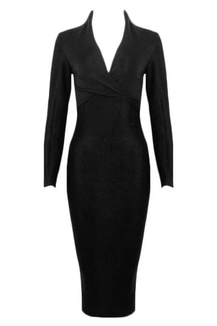 Blaire Long Sleeve Bandage Dress - Classic Black - Image 2