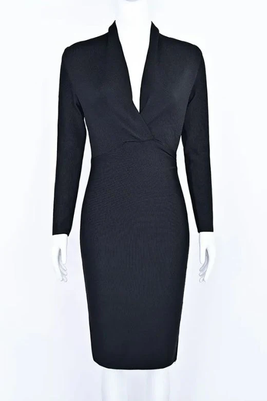 Blaire Long Sleeve Bandage Dress - Classic Black - Image 7