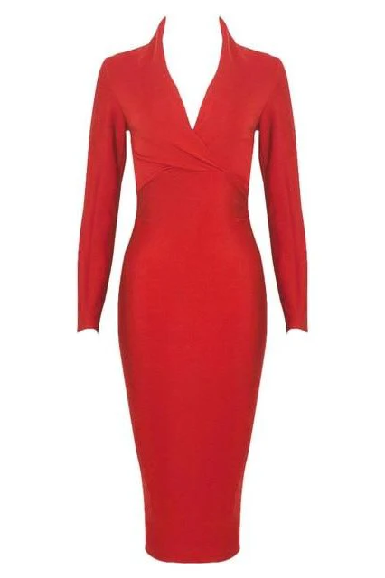 Blaire Long Sleeve Bandage Dress - Lipstick Red - Image 2