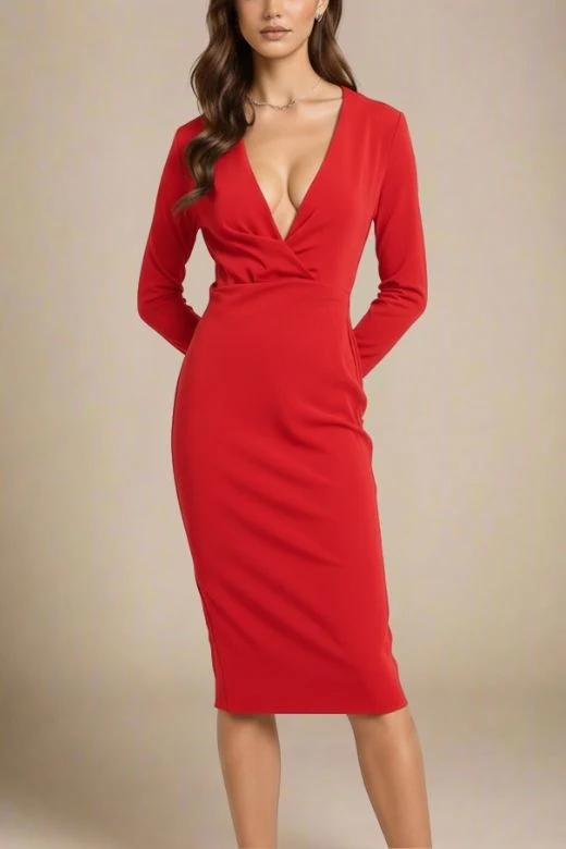 Blaire Long Sleeve Bandage Dress - Lipstick Red - Image 4