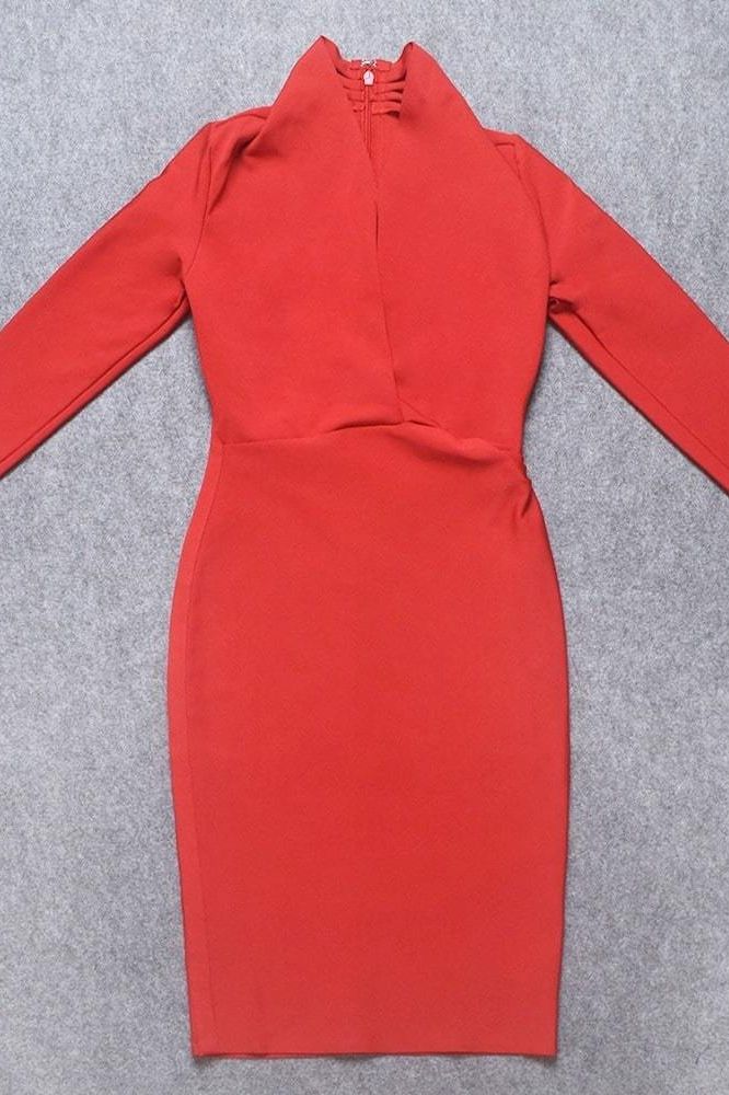 Blaire Long Sleeve Bandage Dress - Lipstick Red - Image 8
