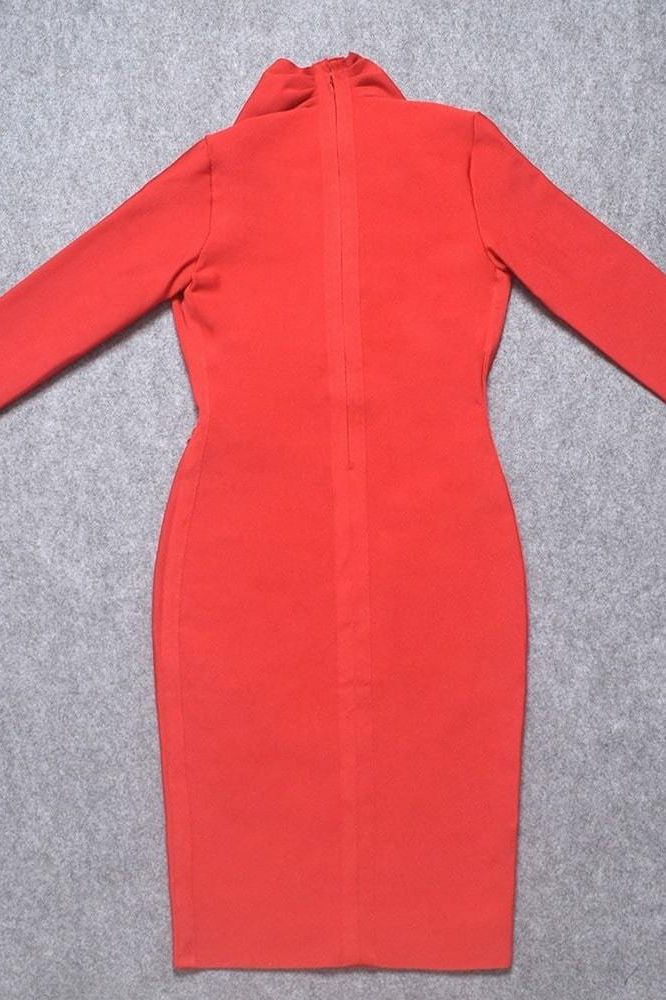 Blaire Long Sleeve Bandage Dress - Lipstick Red - Image 9