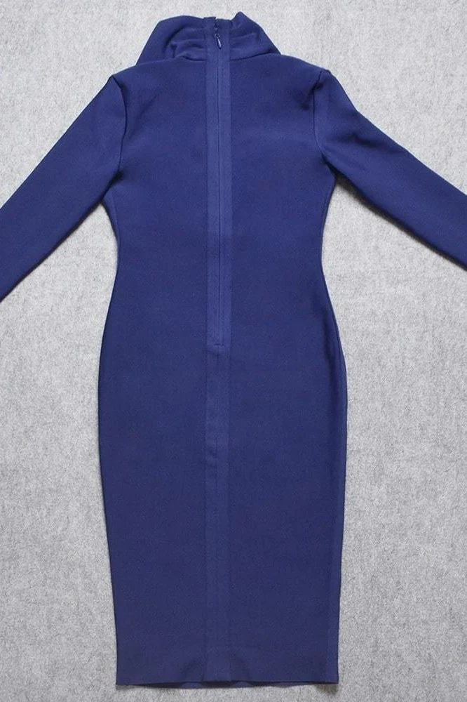 Blaire Long Sleeve Bandage Dress - Navy Blue - Image 8