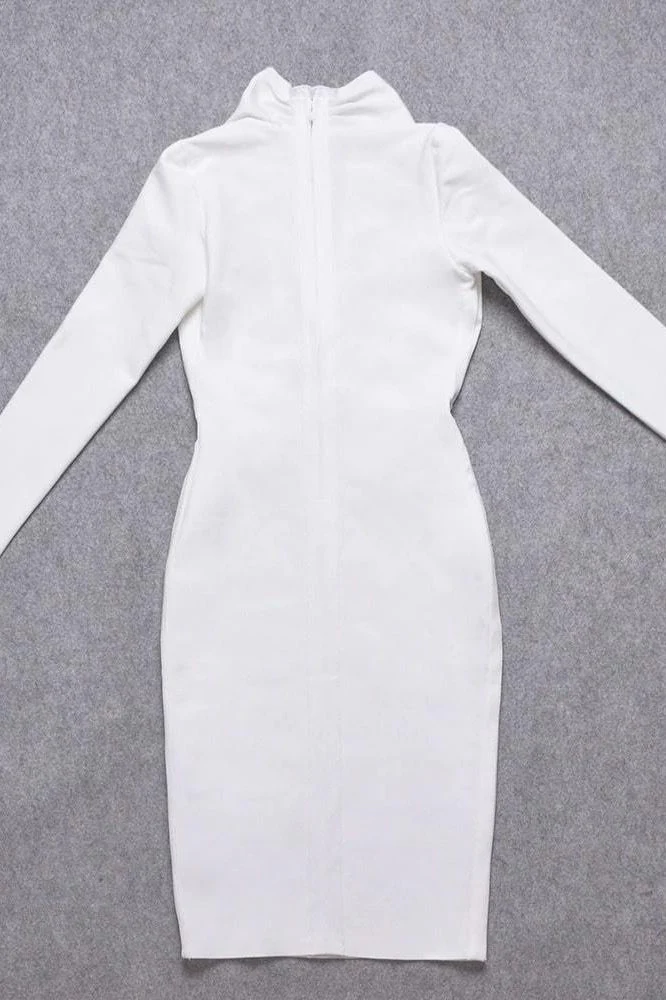 Blaire Long Sleeve Bandage Dress - White Pearl - Image 10