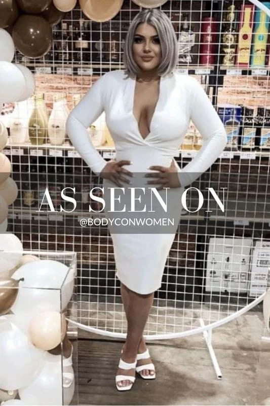 Blaire Long Sleeve Bandage Dress - White Pearl - Image 11