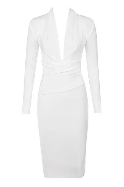 Blaire Long Sleeve Bandage Dress - White Pearl - Image 2