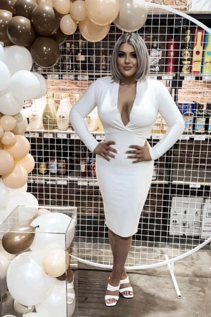 Blaire Long Sleeve Bandage Dress - White Pearl - Image 6