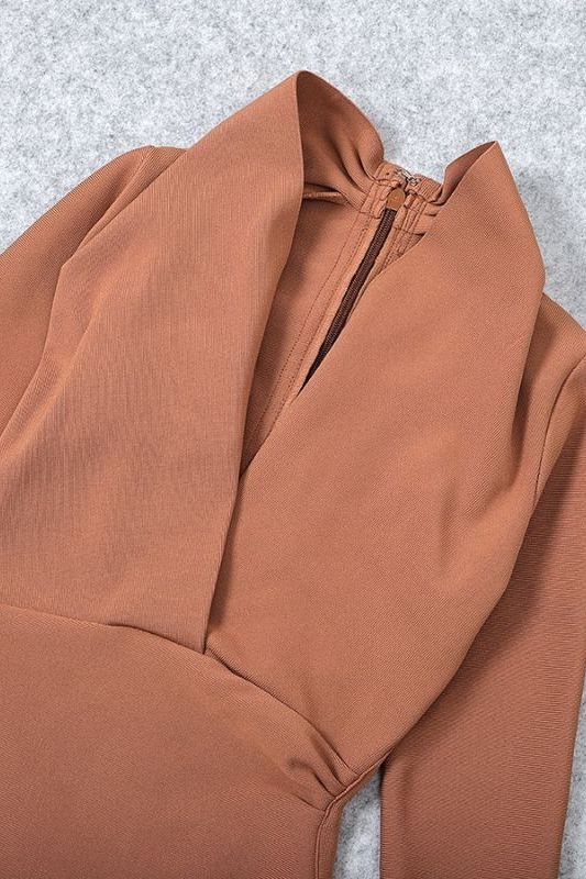 Blaire Long Sleeve Bandage Dress - Tan Brown - Image 10
