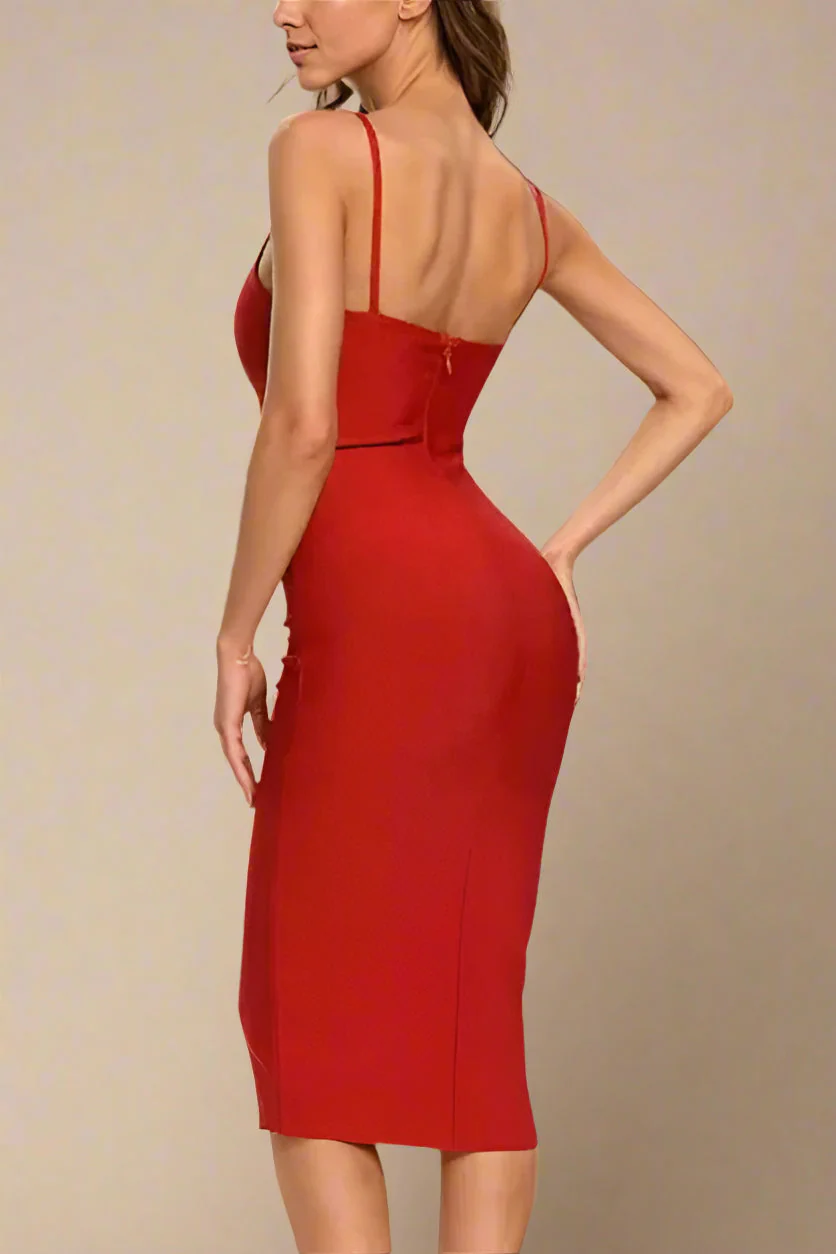 Blanche Bandage Midi Dress - Lipstick Red (Sale) - Image 4