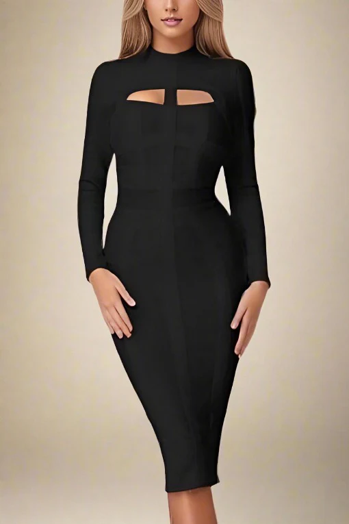 Brooke Long Sleeve Bandage Dress - Classic Black (Sale)