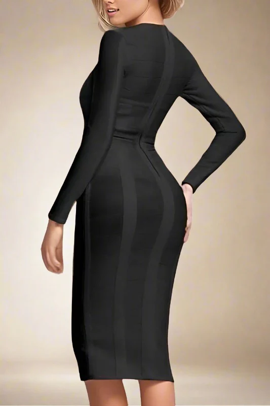 Brooke Long Sleeve Bandage Dress - Classic Black (Sale) - Image 3