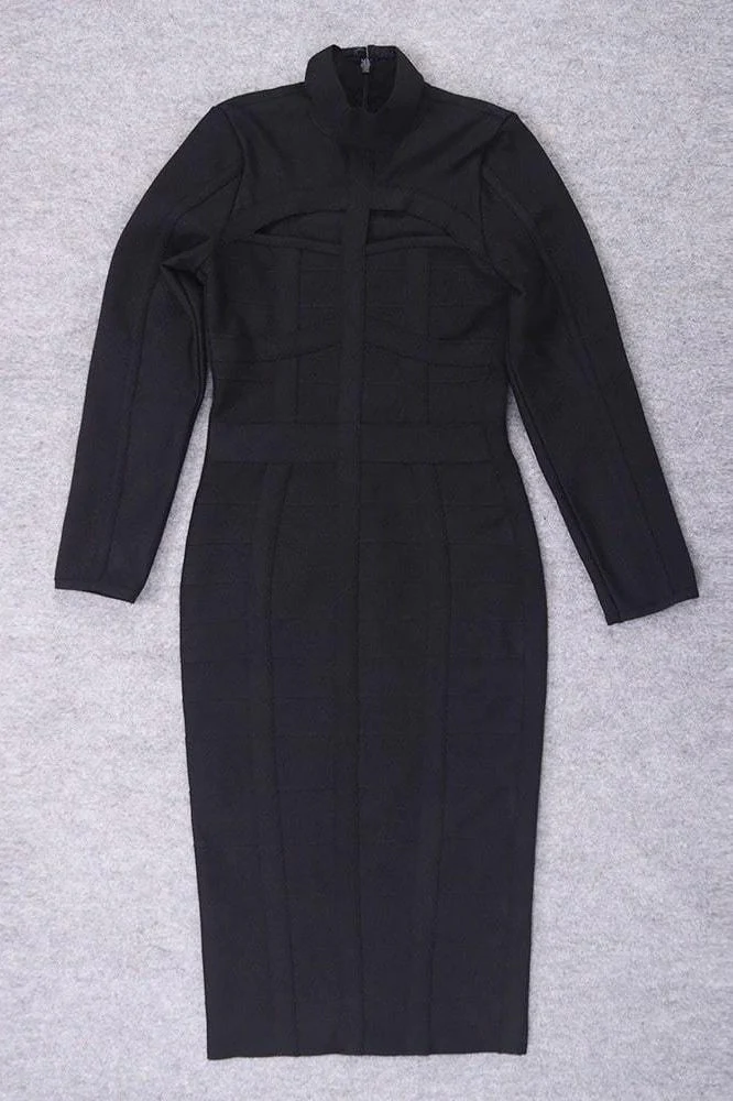 Brooke Long Sleeve Bandage Midi Dress - Classic Black - Image 8