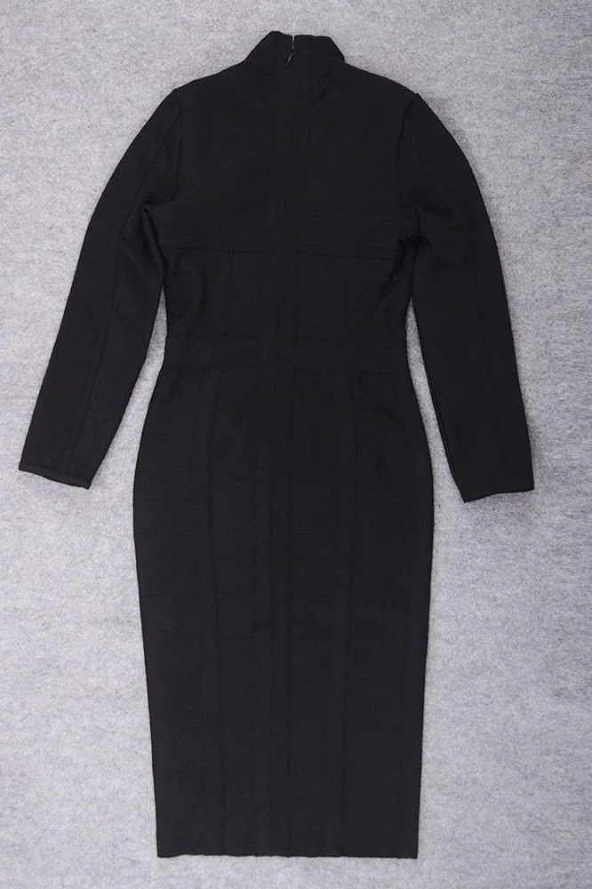 Brooke Long Sleeve Bandage Midi Dress - Classic Black - Image 9