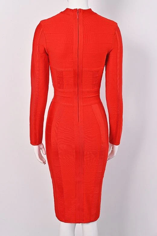 Brooke Long Sleeve Bandage Midi Dress - Lipstick Red - Image 9