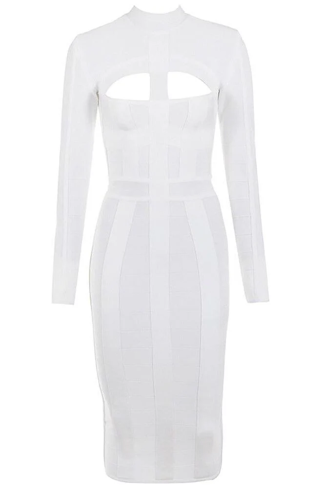 Brooke Long Sleeve Bandage Dress - White Pearl (Sale) - Image 2
