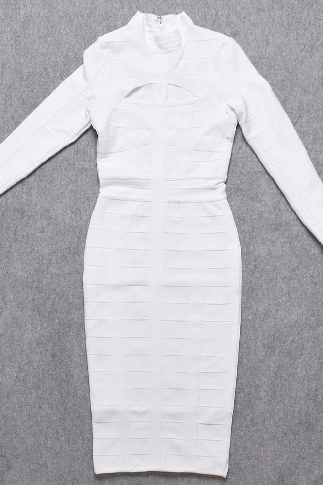 Brooke Long Sleeve Bandage Dress - White Pearl (Sale) - Image 7