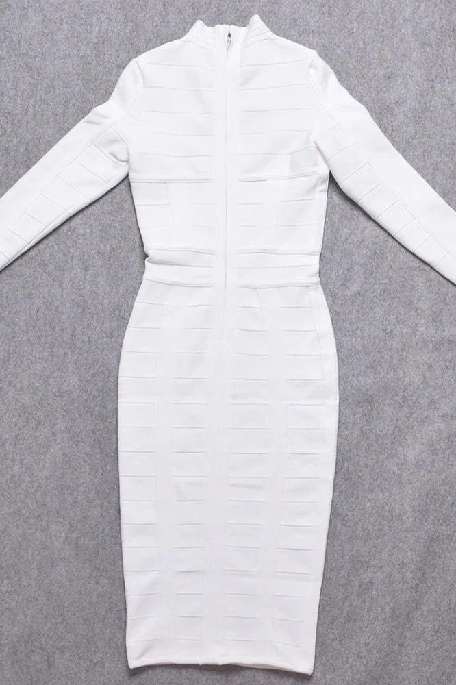 Brooke Long Sleeve Bandage Dress - White Pearl (Sale) - Image 8