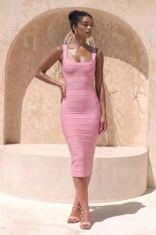 Cindy Bandage Midi Dress - Blush Pink - Image 3