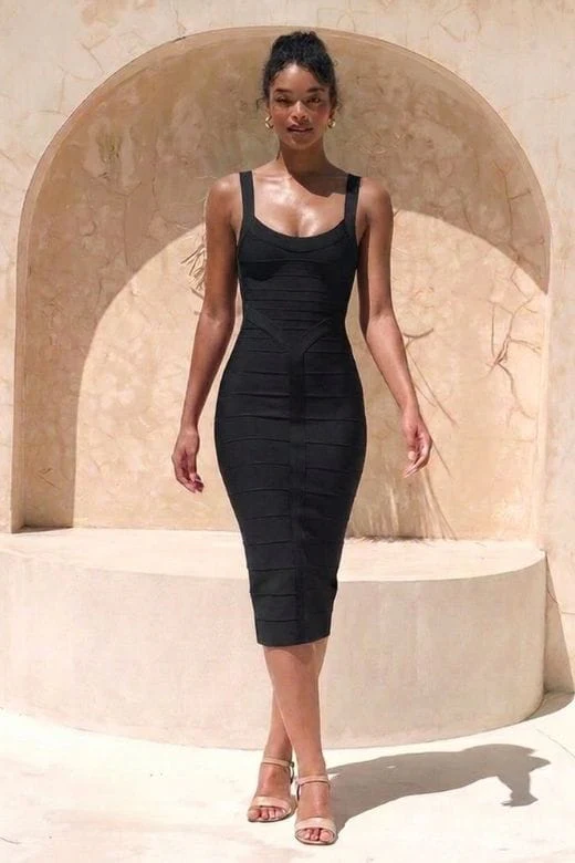 Cindy Bandage Midi Dress - Classic Black - Image 3