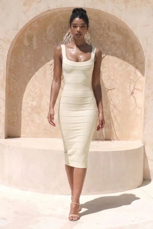 Cindy Bandage Midi Dress - Cream - Image 4