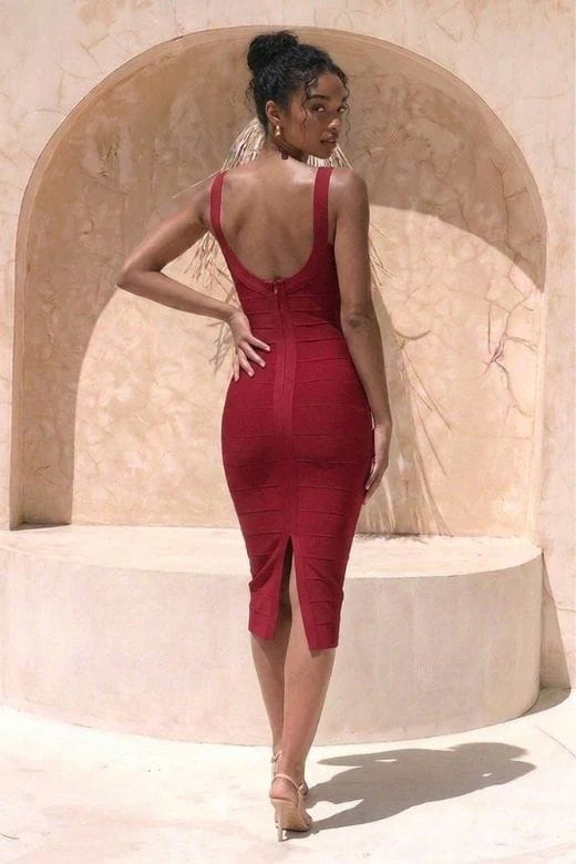 Cindy Bandage Midi Dress - Red Wine - Image 2