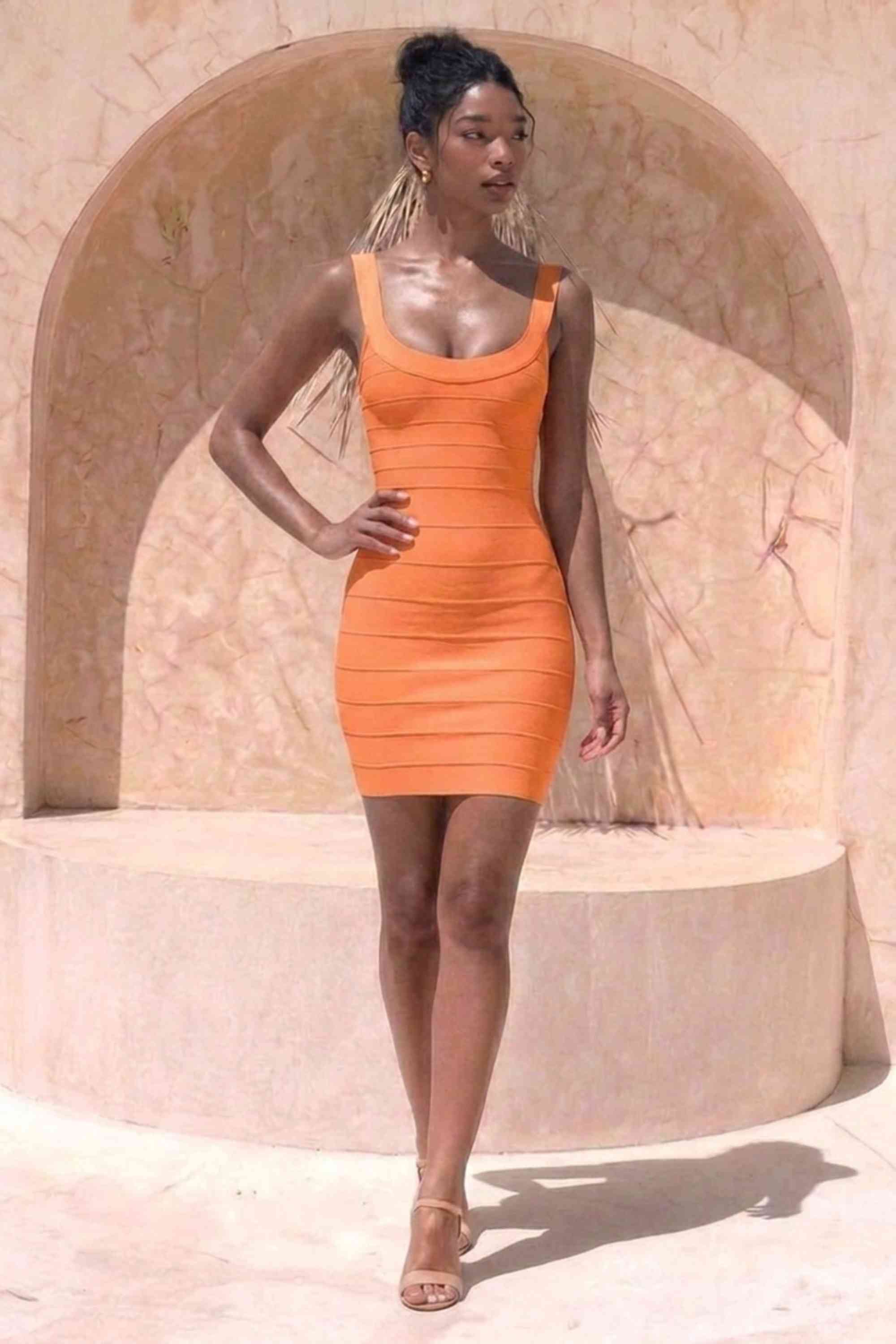 Cindy Bandage Mini Dress - Apricot Orange