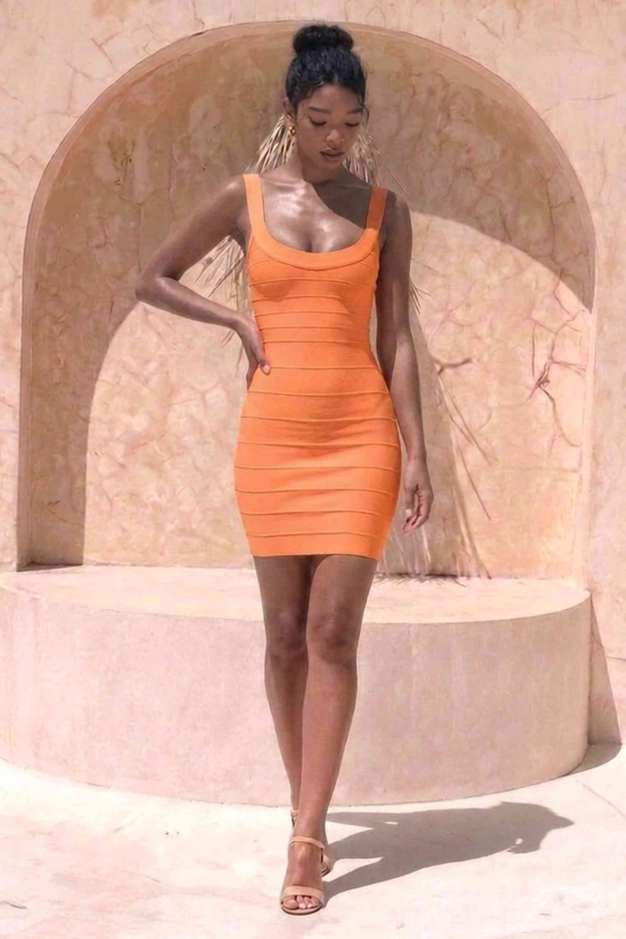 Cindy Bandage Mini Dress - Apricot Orange - Image 3
