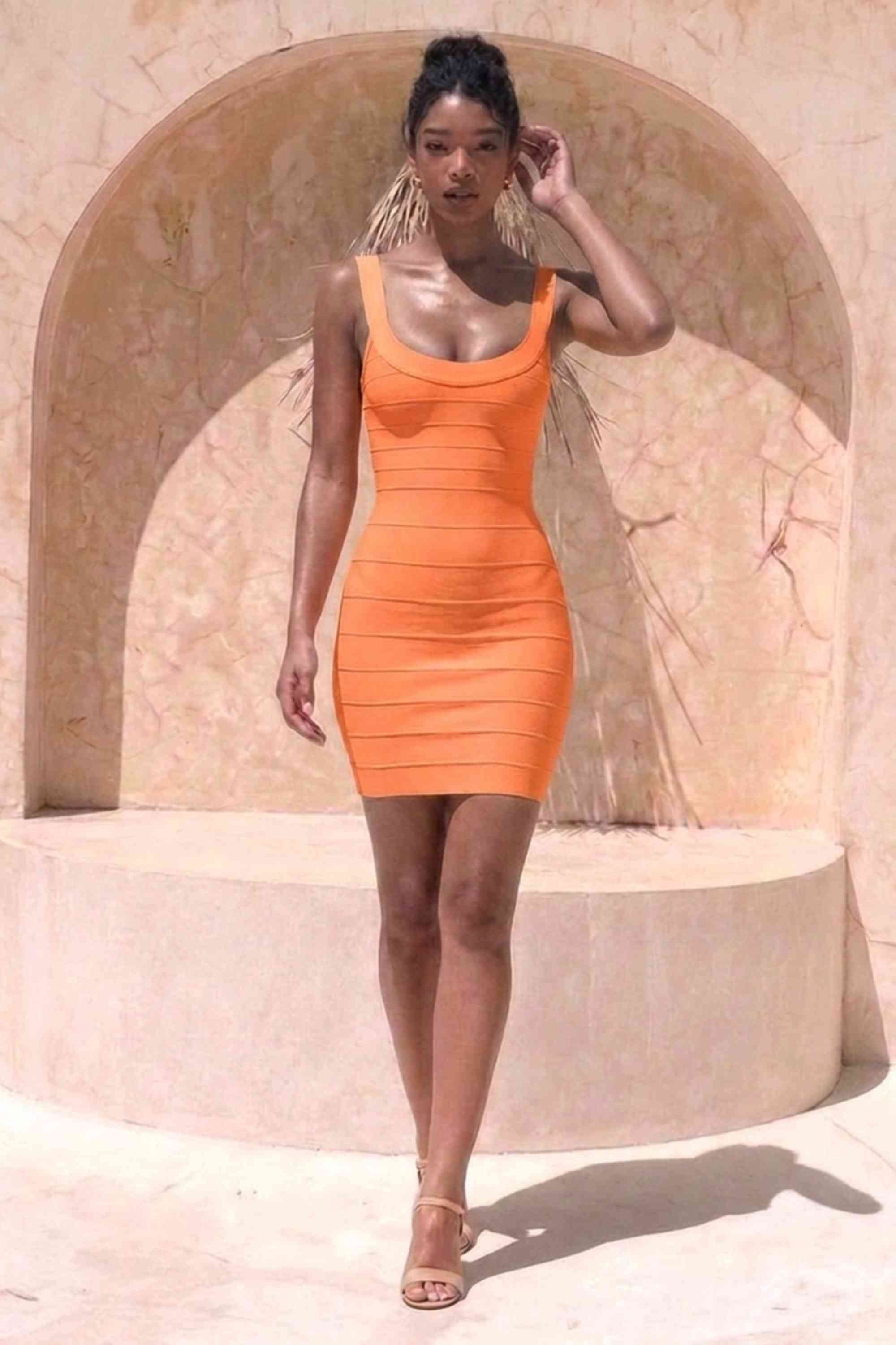Cindy Bandage Mini Dress - Apricot Orange - Image 4