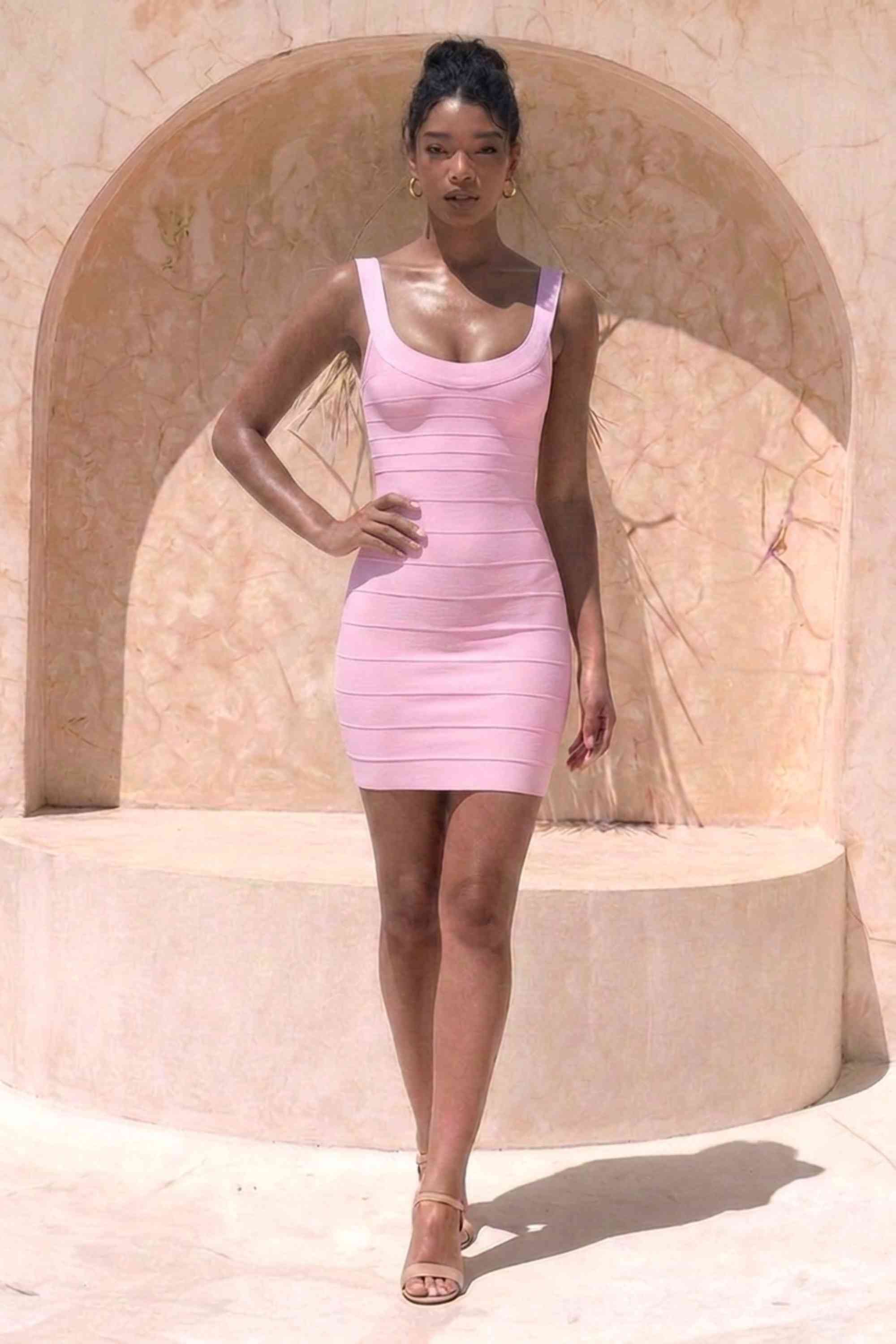 Cindy Bandage Mini Dress - Dusty Pink
