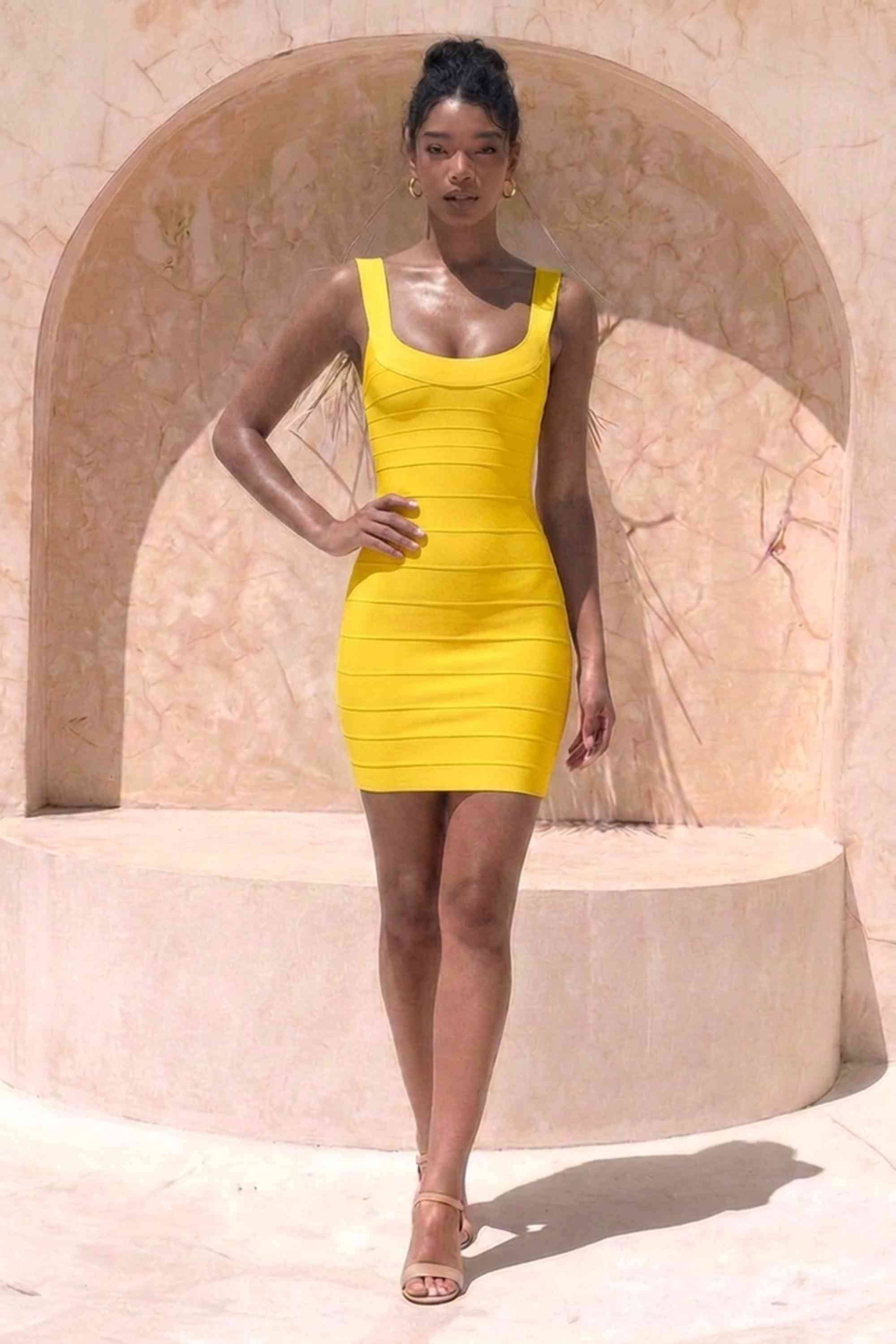 Cindy Bandage Mini Dress - Mustard Yellow - Image 3