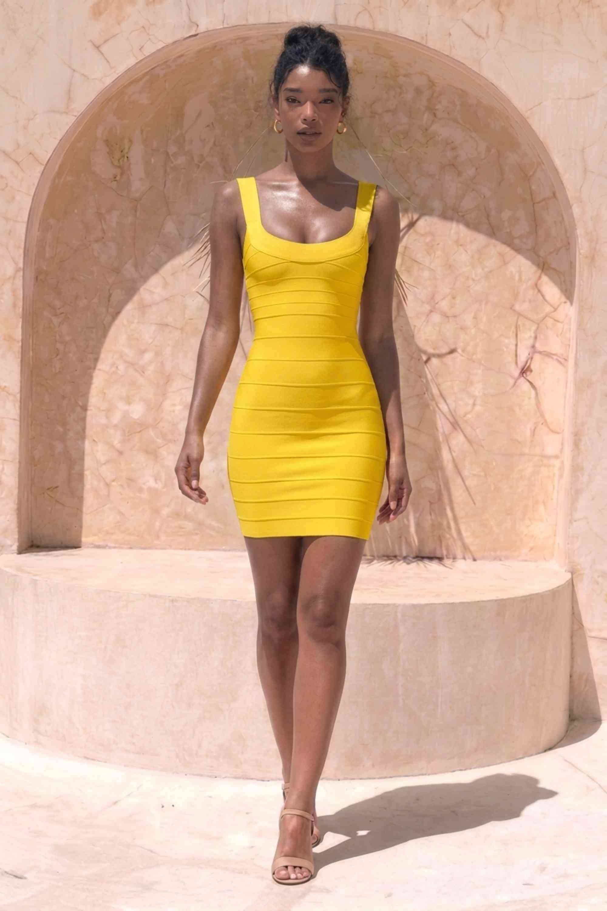 Cindy Bandage Mini Dress - Mustard Yellow - Image 4