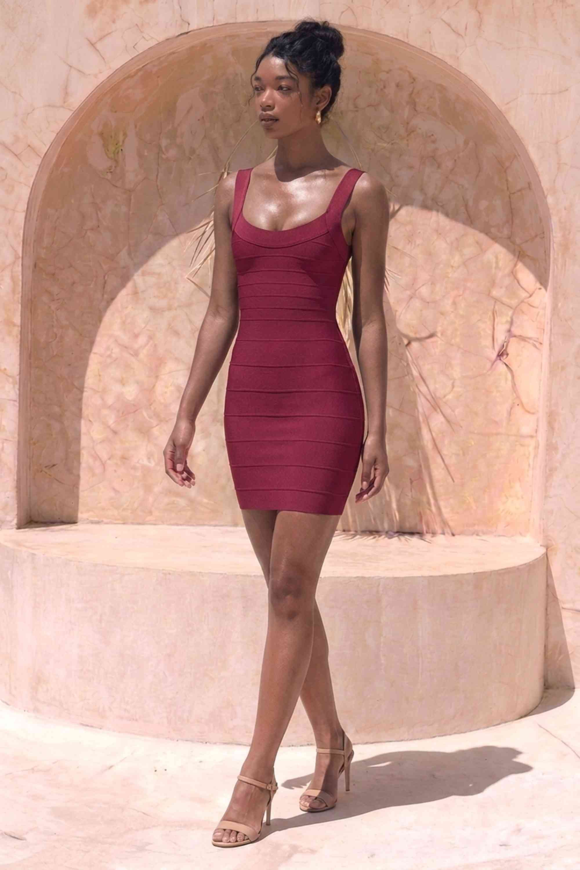 Cindy Bandage Mini Dress - Red Wine