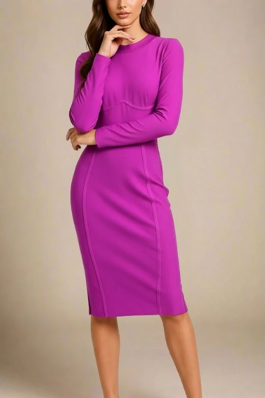 Dee Long Sleeve Bandage Dress - Neon Purple - Image 5