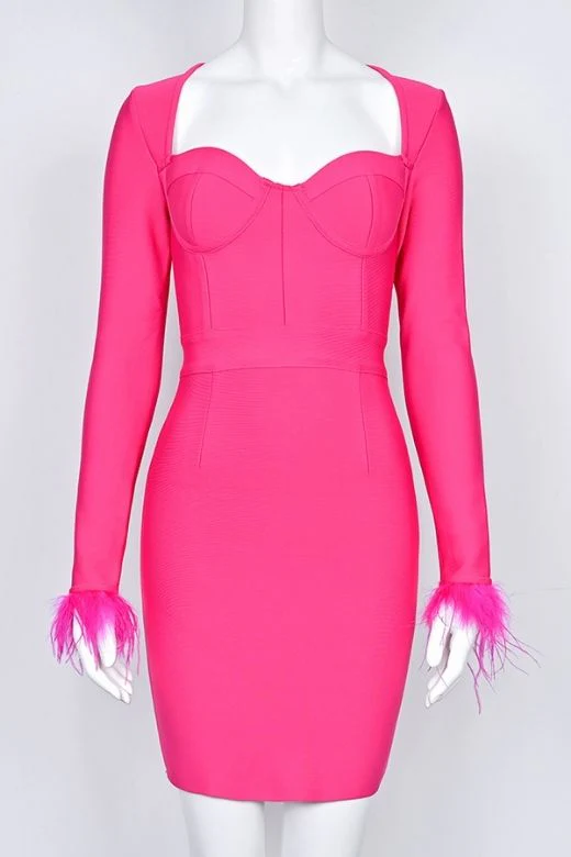 Erin Long Sleeve Bandage Mini Dress - Hot Pink - Image 6