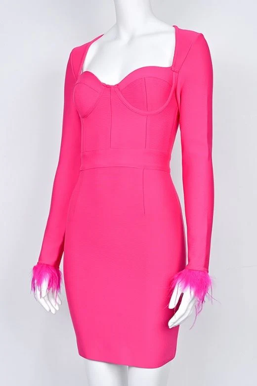 Erin Long Sleeve Bandage Mini Dress - Hot Pink - Image 7