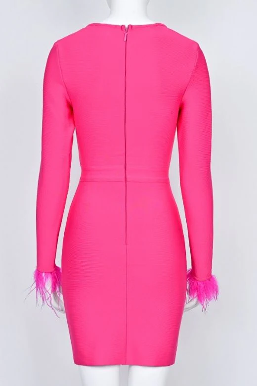 Erin Long Sleeve Bandage Mini Dress - Hot Pink - Image 9