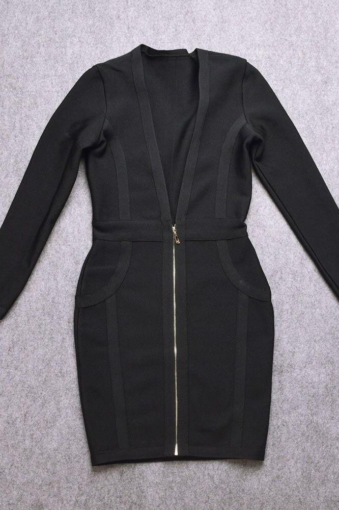 Eva Long Sleeve Bandage Mini Dress - Classic Black - Image 10