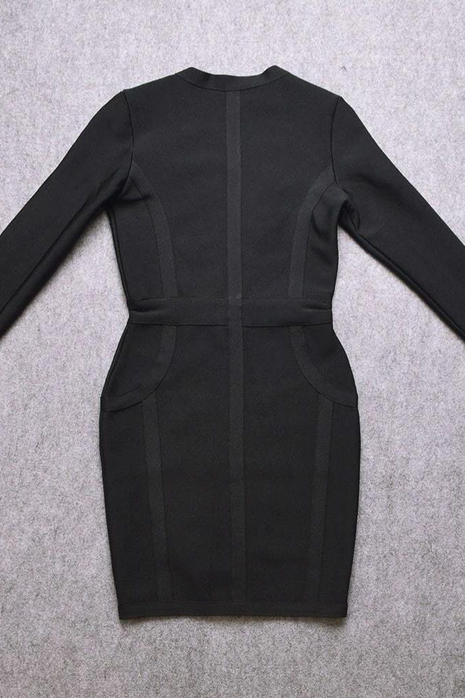 Eva Long Sleeve Bandage Mini Dress - Classic Black - Image 11