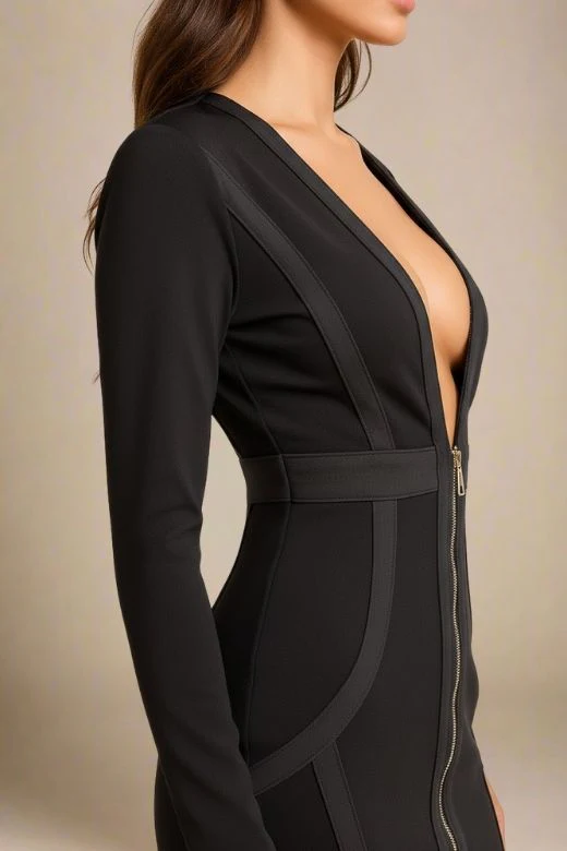 Eva Long Sleeve Bandage Mini Dress - Classic Black - Image 6